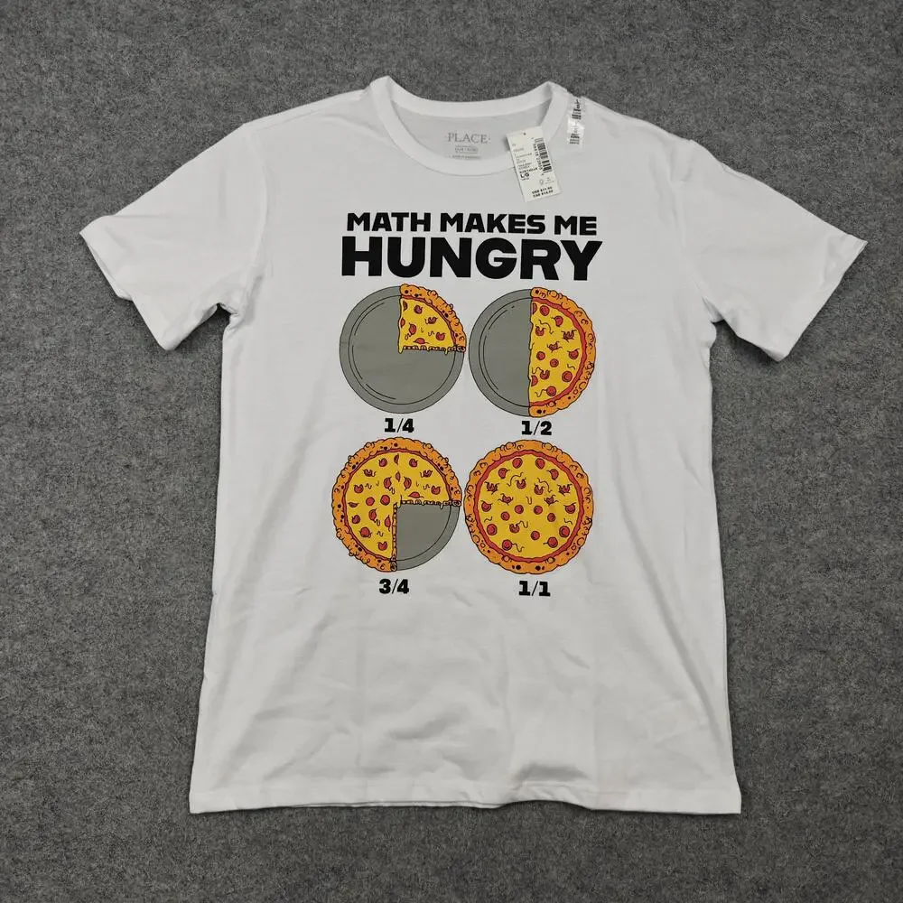 The Children's Place Shirt Kids 10 White Math Makes Me Hungry Pizza Graphic